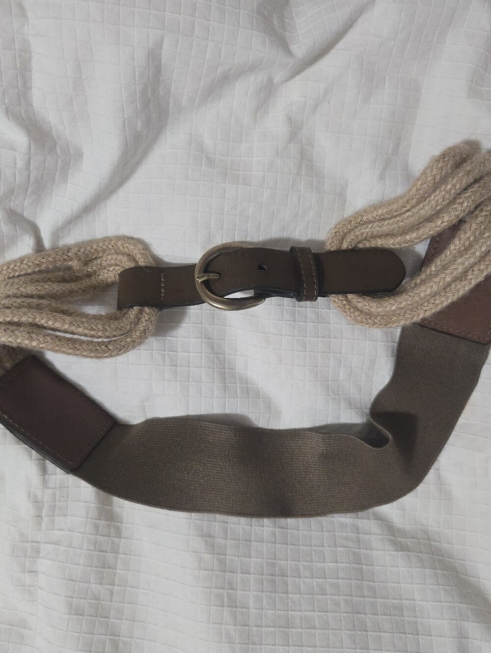 Woven Rope and Elastic Waist Belt in Beige and Brown
